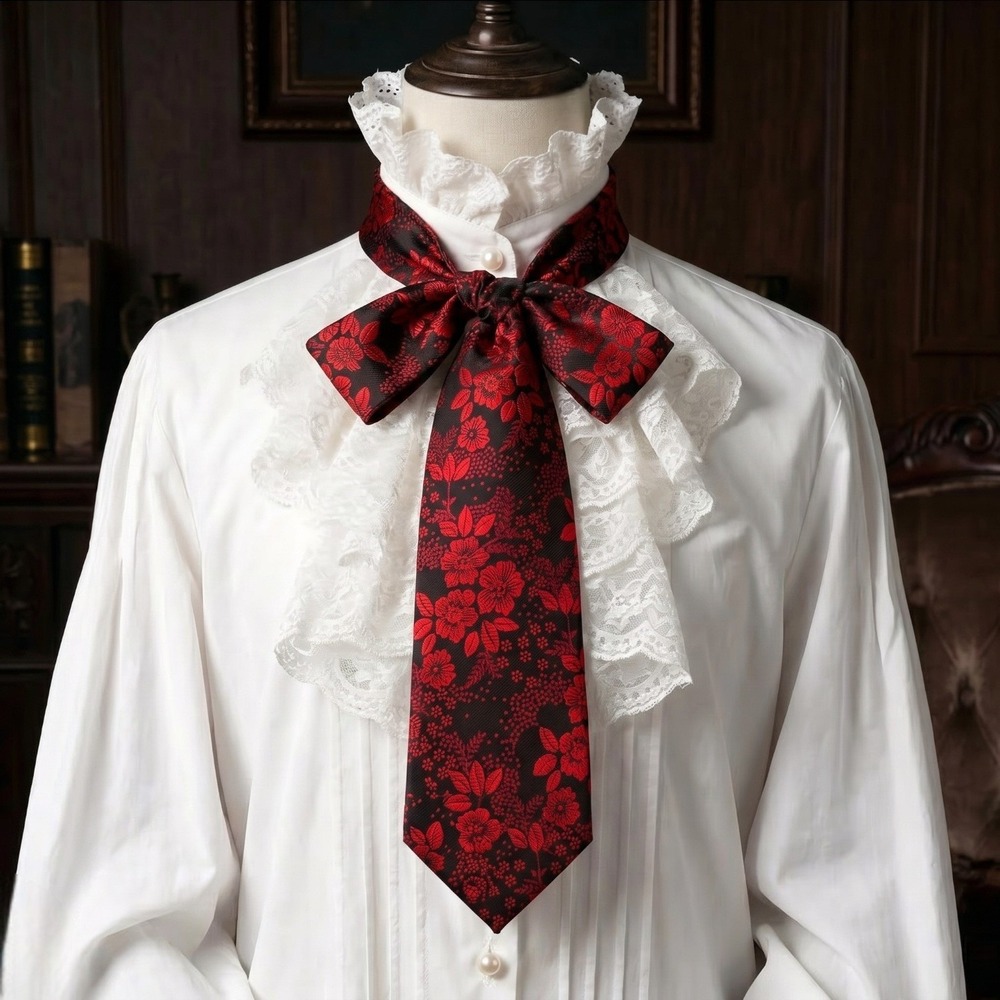 New Red Black Floral Jacquard Woven Tie Formal Victorian Retro Necktie Printed